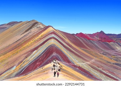 Rainbow mountain is totally clear with the sky like mirror CUSCO PERU