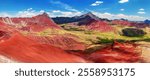 Rainbow mountains or Vinicunca Montana de Siete Colores and beautiful sky, Cuzco region in Peru, Peruvian Andes, panoramic view