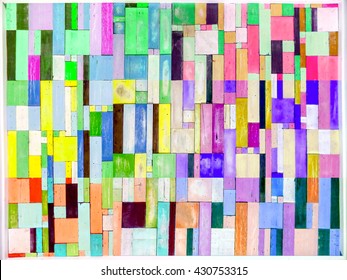 rainbow and multicolor wood pieces vertical and six shade on background green tone on top