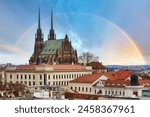 Rainbow over Brno - Petrov, Cathedral of St. Peter and Paul. Czech Republic - Europe.