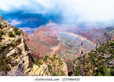 Rainbow Over The Grand Canyon From The South Rim. Arizona, United States