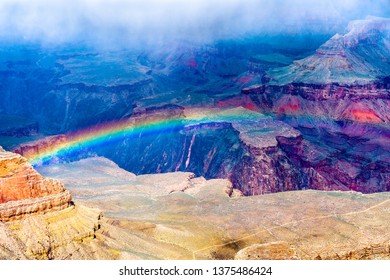 Rainbow Over The Grand Canyon From The South Rim. Arizona, United States