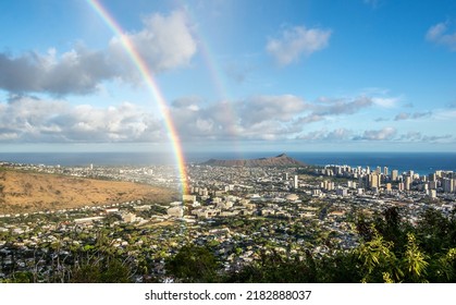 Rainbow Over Honolulu Hawaii After Rain