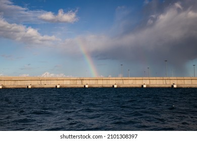 Rainbow Over The Sea Sky Clearing After Storm