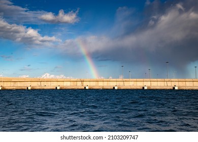 Rainbow Over The Sea Sky Clearing After Storm