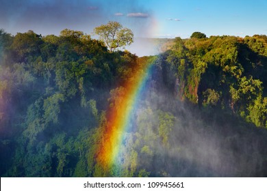 Rainbow Over Victoria Falls, Zambezi River, Africa