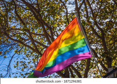 Rainbow pride flag at the Castro neighborhood in San Francisco, California, USA.