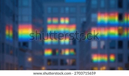 Rainbow Reflections Light Prisms on Modern City Building Facade.