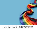 Rainbow Ribbon, LGBTQ, Pride month, Pride colors ribbon design layout, space for text, Fashion, Pride advertising background, wave rainbow, isolated on solid background