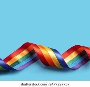 Rainbow Ribbon, LGBTQ, Pride month, Pride colors ribbon design layout, space for text, Fashion, Pride advertising background, wave rainbow, isolated on solid background - Powered by Shutterstock