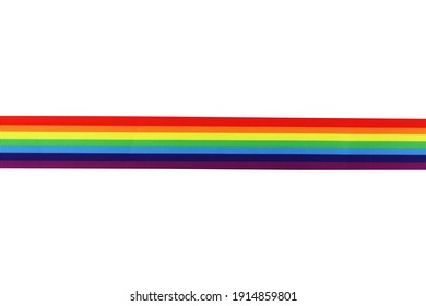 Rainbow Ribbons Symbolize Gay And LGBT Pride On A White Background.