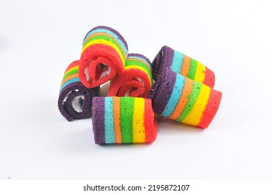 Rainbow Roll Cake With White Background
