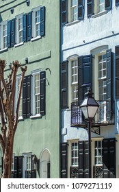 Rainbow Row Street In Charleston South Carolina