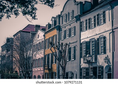 Rainbow Row Street In Charleston South Carolina