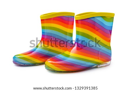 rainbow rubber boots isolated on white  background with clipping path.