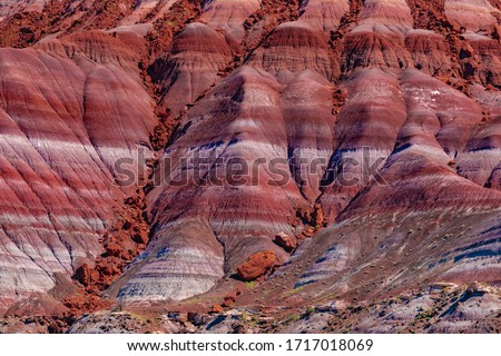A rainbow of sedimentary layers in the soil of the ghost town Paria, in Grand Staircase-Escalante National Monument. Kane County, Utah, United States.