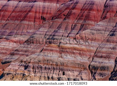 A rainbow of sedimentary layers in the soil of the ghost town Paria, in Grand Staircase-Escalante National Monument. Kane County, Utah, United States.
