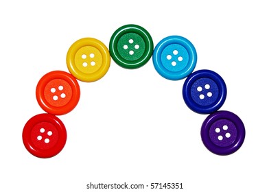 rainbow of seven colored buttons isolated on white background