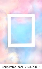 Rainbow sky cloud background with white frame. Abstract colourful minimal pastel coloured border design. LGBT themed nature concept.  - Shutterstock ID 2198370827