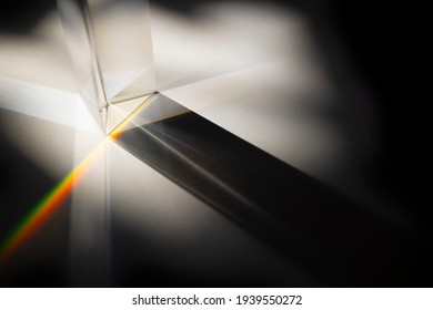 Rainbow Spectrum In A Glass Prism With Shadow From The Sun Light