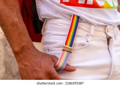 Rainbow Suspenders Of A Gay Black Man At The Pride Party, LGBT Flag