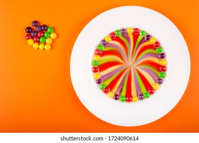 Rainbow Swirl Made From Fruit-flavored Colorful Candy. Fun Science Experiments For Kids. Step By Step Photo Instruction. Step 4.