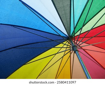 Rainbow umbrella opened close up full color