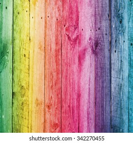 Rainbow wooden desk for background. Full natural colors of spectrum on board