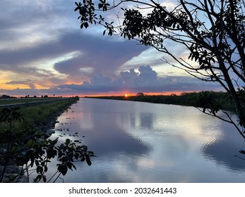 Rainclouds In The Swamp In Louisiana During Hurricane