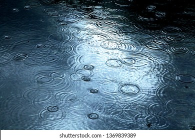 Raindrops falling on a lake surface
