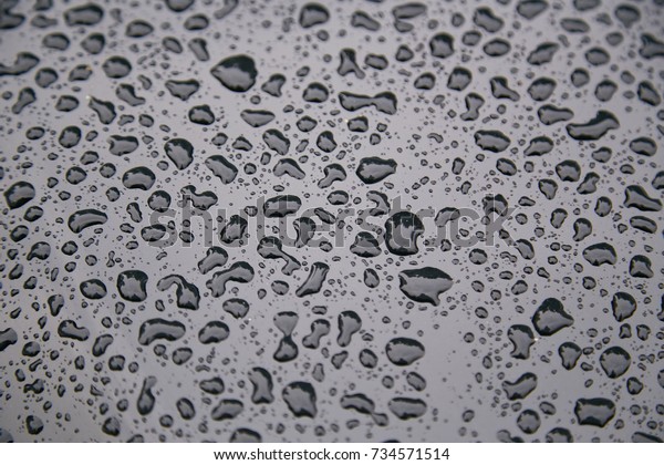 \
raindrops on the hood of the\
car