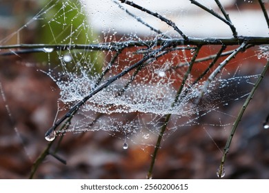 Raindrops on a spider web close up. Dew on a spider web close up. Autumn morning. Backgrounds. Wallpapers. - Powered by Shutterstock