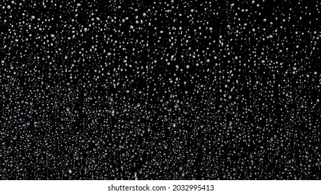 Raindrops on the window covering the entire surface and rolling down one by one on the black background, isolated on alpha channel with luminance matte.