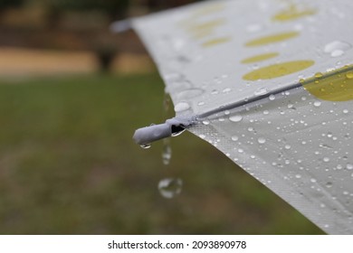 Raindrops On A Yellow Polka Dot Umbrella.