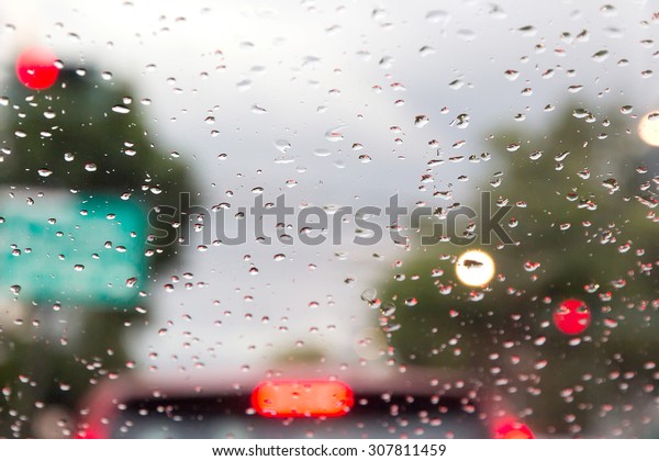 Raindrops in the window of a
car