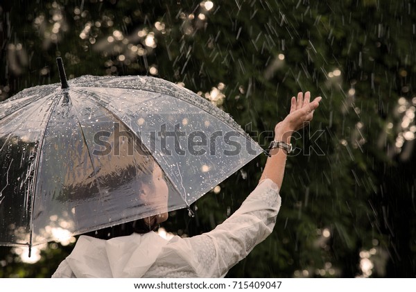 Raining Day Woman Open Umbrellastand Garden Stock Photo Edit Now