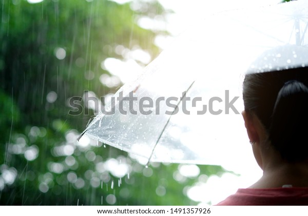 Raining Women Walk Rain Hand Women Stock Photo Edit Now 1491357926