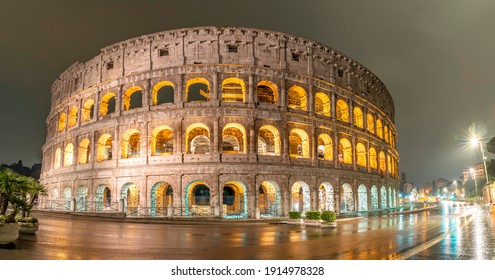 Rainy day at Colosseum in Rome, Italy - circa April 2018
