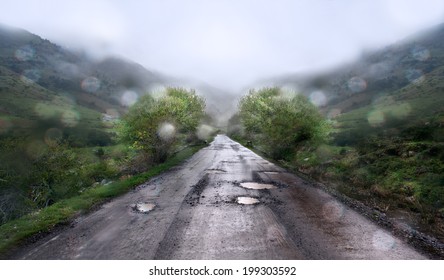 Rainy Day And Mountain Road.