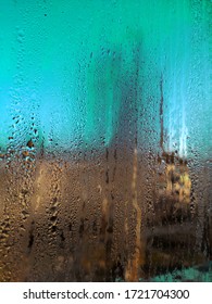 Rainy Day Through Window. Rain On Window. Rain Drops On Widow Glass