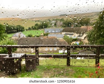 Rainy Day Through A Window  In A Tipical Cornish Cottage In England