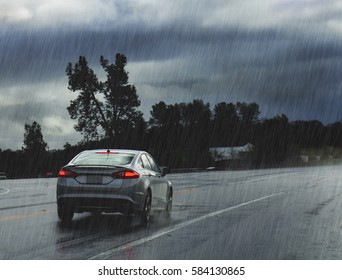 Rainy Road With Car