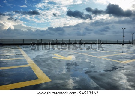 Rainy rooftop parking