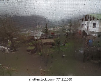 rainy rustic background from window view