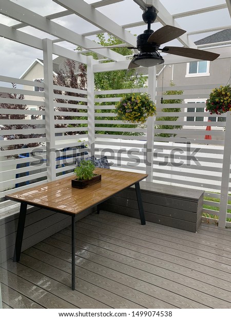 Rainy Summer Day View Deck Hanging Parks Outdoor Stock Image