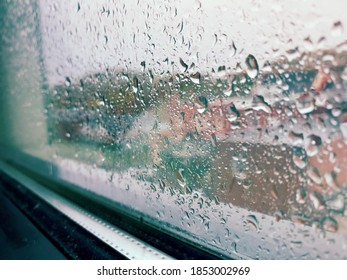 Rainy Window Pane Overlooking Downtown Chapel Hill.