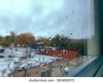 Rainy Window Pane Overlooking Downtown Chapel Hill.