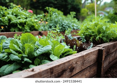 A raised bed in a garden growing vegetables - Powered by Shutterstock