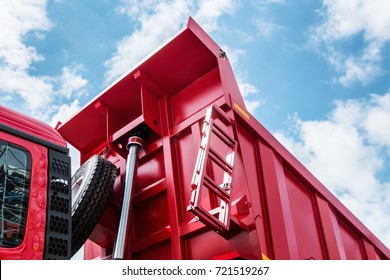 Raised Body Red Dump Truck To Remove Soil