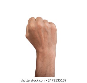 Raised fist symbolizing power and resistance, isolated on white. Male hand showing strength and protest, perfect for concepts of revolution, freedom, and empowerment. Close up view - Powered by Shutterstock